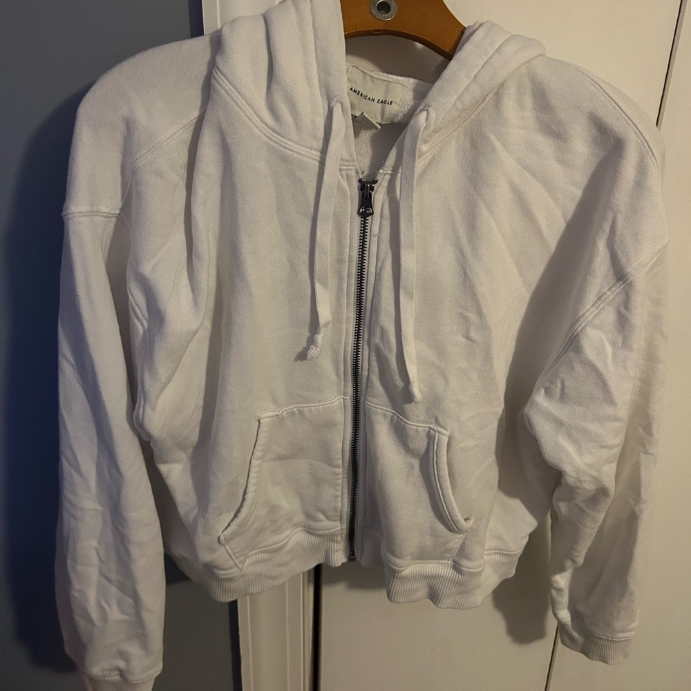 American Eagle Outfitters White Zip-Up Hoodie